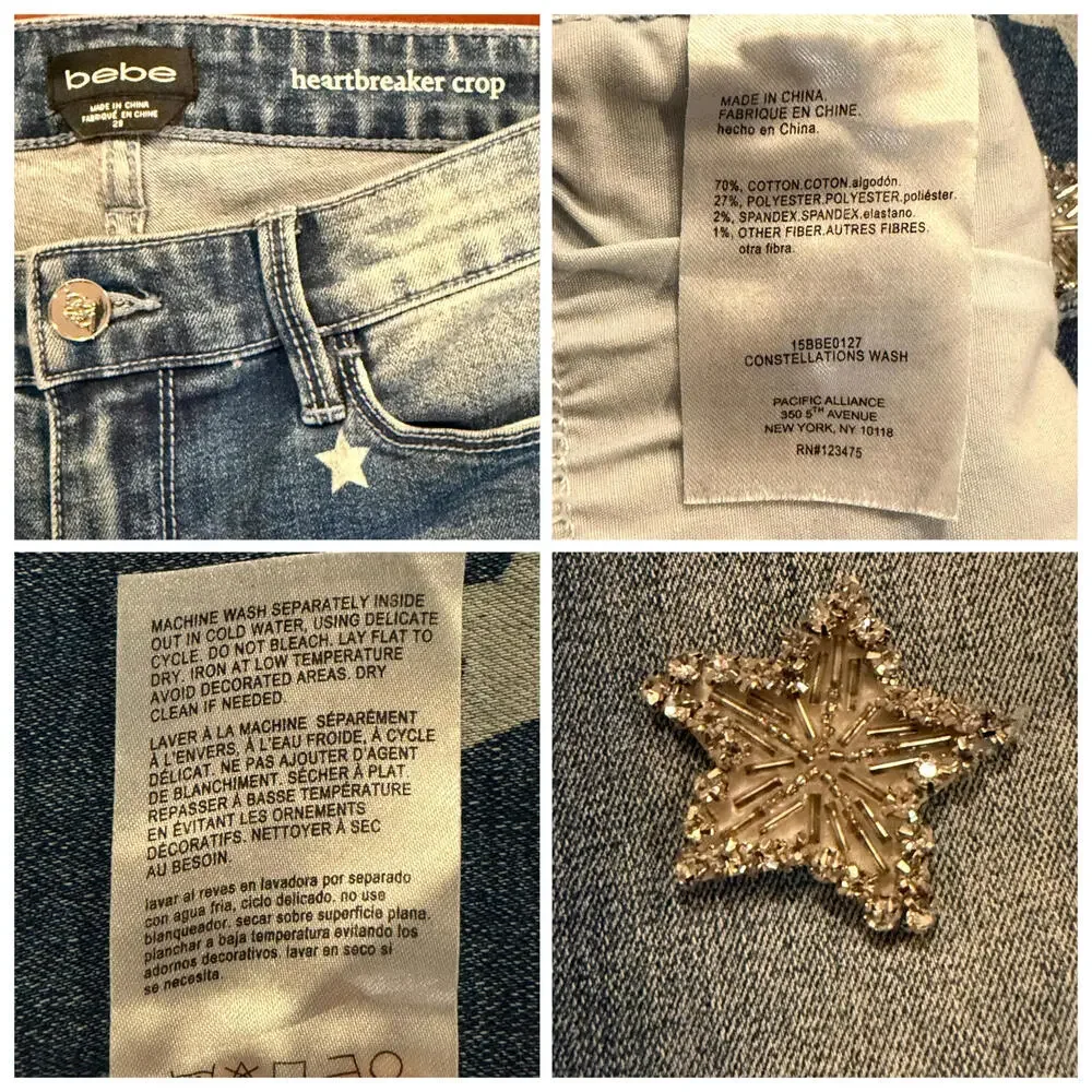 Bebe Heartbreaker Crop Stars Jeans Constellation Wash Embellished Rhinestone 28 - Picture 11 of 16
